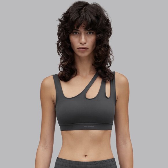 VEYND | V-Sculpt Asymmetric Light Support Sports Bra - Dark Gray - Picture 1 of 9